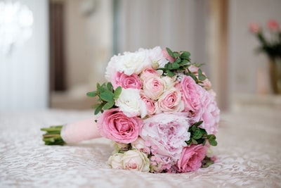 粉色和白色牡丹花束
